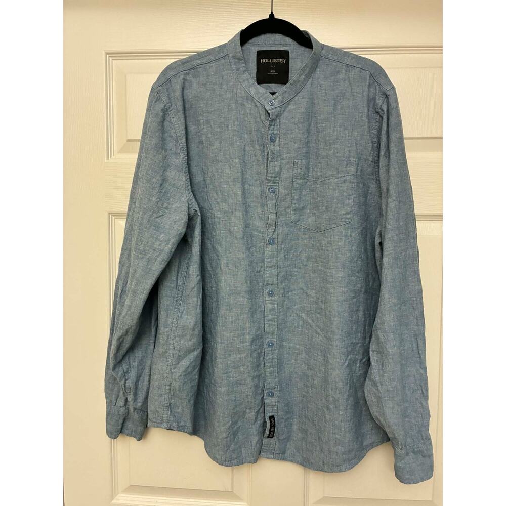 Hollister XXL Blue Linen Cotton Shirt‎ Long Sleeve Casual